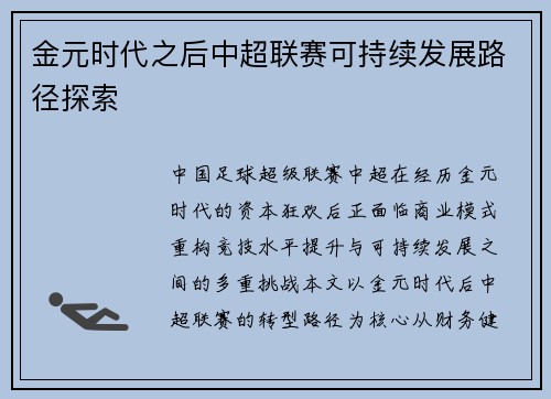 金元时代之后中超联赛可持续发展路径探索