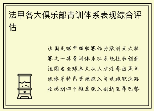 法甲各大俱乐部青训体系表现综合评估